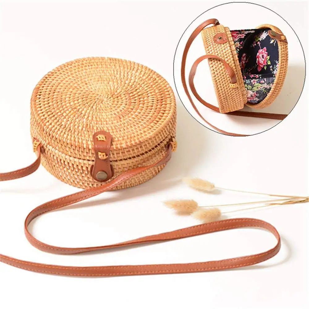 Wholesale natural wicker woven rattan tote fashion bags woven for lady bamboo craft straw handmade beach handbags