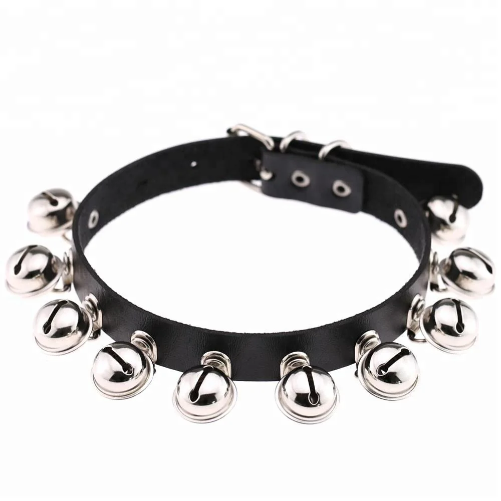 Harajuku Pet Necklace Harmony bells PU Leather Choker Cosplay Metal Buckle Collar Necklace