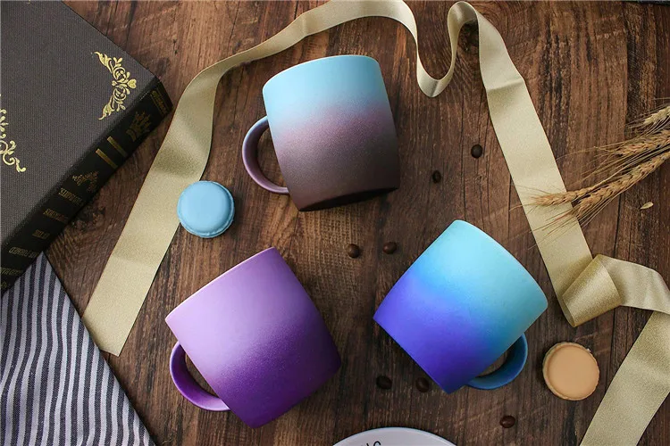 New design purple colorful reactive glazed ceramic cheap bulk coffee mug tea cup for promotional