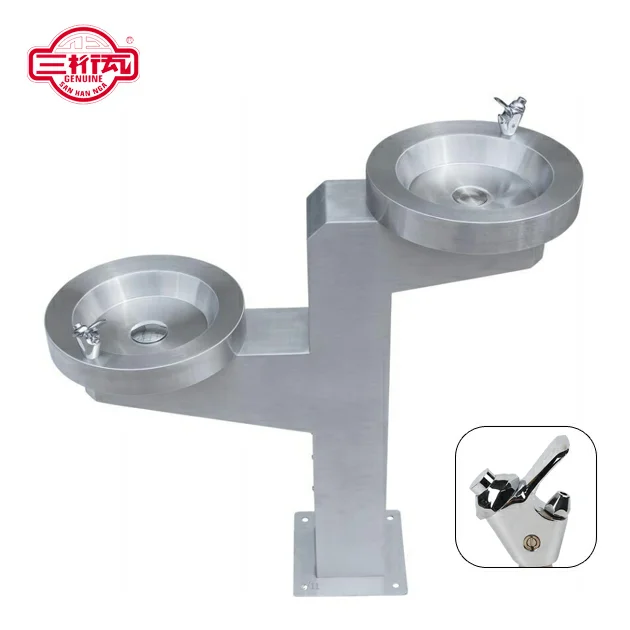 Stainless Steel Outdoor Freestanding double basin drinking water fountain