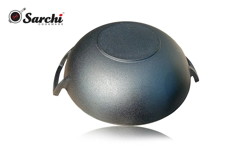 36cm Cast iron Chinese Wok Flat bottom pre seasoned