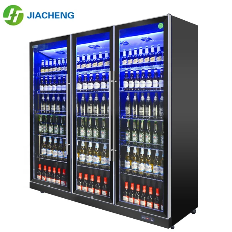 Door Refrigerator Upright Display Cooler Refrigerator Commercial Display Freezer Automatic Rebound 3 Glass Black CE R134a 630W