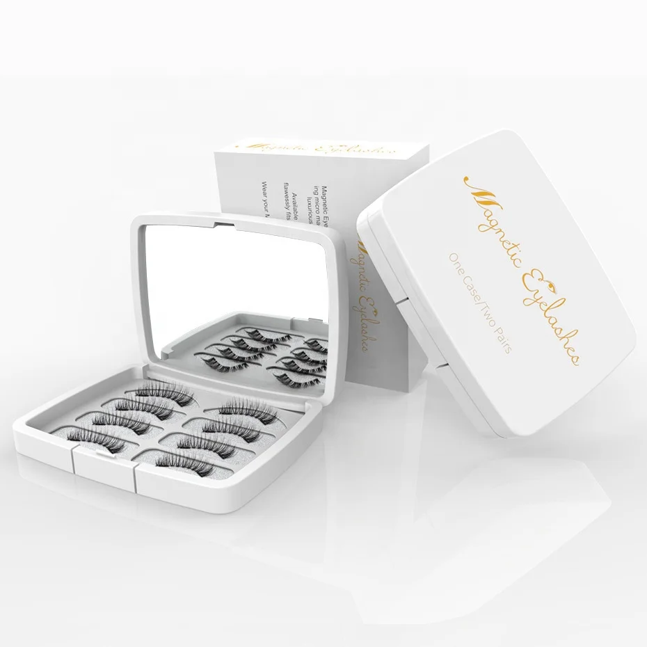Melason Private Label 2 or 3 Magnets 4 Pairs Magnetic Eyelash + 1 Eyelash Tweezer With OEM Packaging Box Small Order Accepted