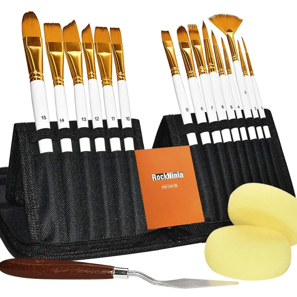 
2020 Professional 15pcs Art Supplies Paint Brush Set With A Lightweight Paint Brush Holder 