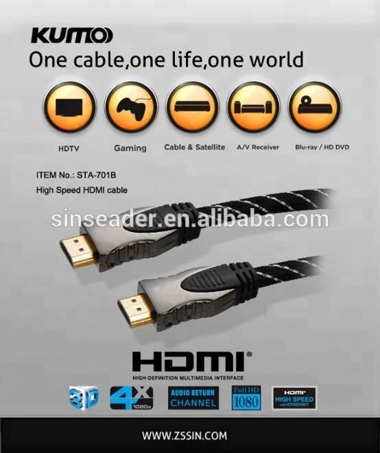Metal casing HDMI cable over 3D, audio return channel for home theatre, projectors