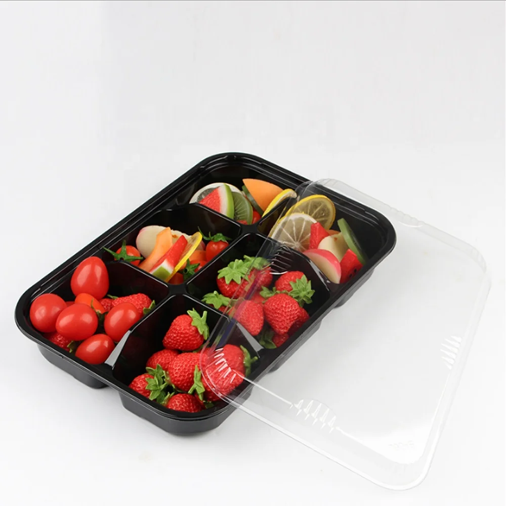 Пластиковая одноразовая упаковка RPET/PET, Черная Сухая тарелка, прямоугольная упаковка, коробка для фруктов