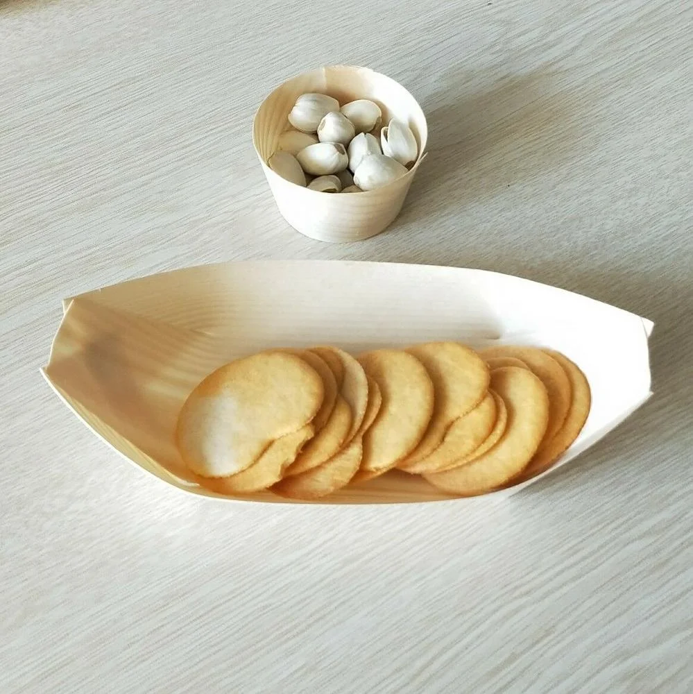 
Disposable bent pine wooden boat tray/plate /bowl/cone for food serving tray for sushi and icecream fast food 