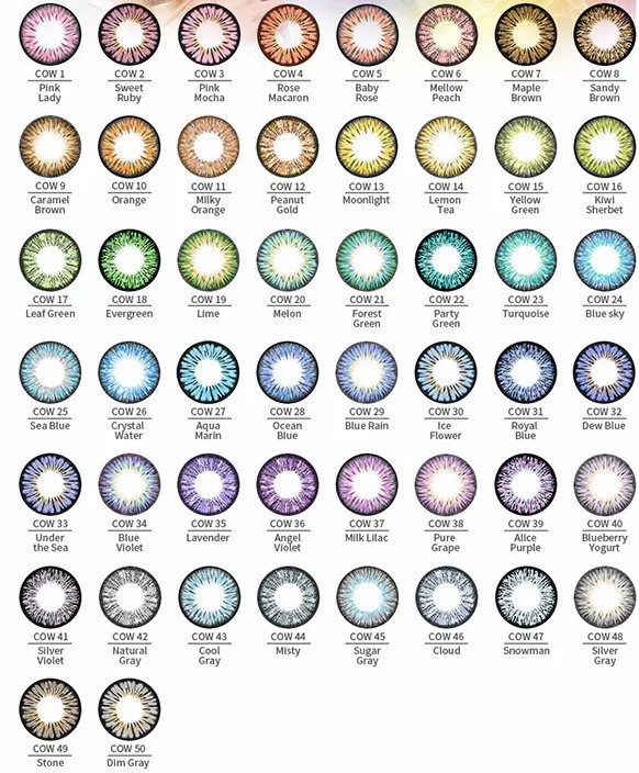 50 colors available yearly cheap cosmetic colored contacts Korea color contact lens wholesale
