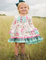 Girl Boutique Dress Long Sleeve Floral Pattern Ruffle Cute Sweet children clothes girls dresses