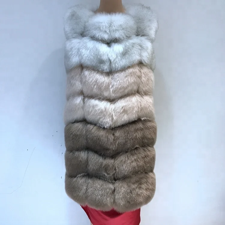 Long type three colors warm vest eco fuax fur coat