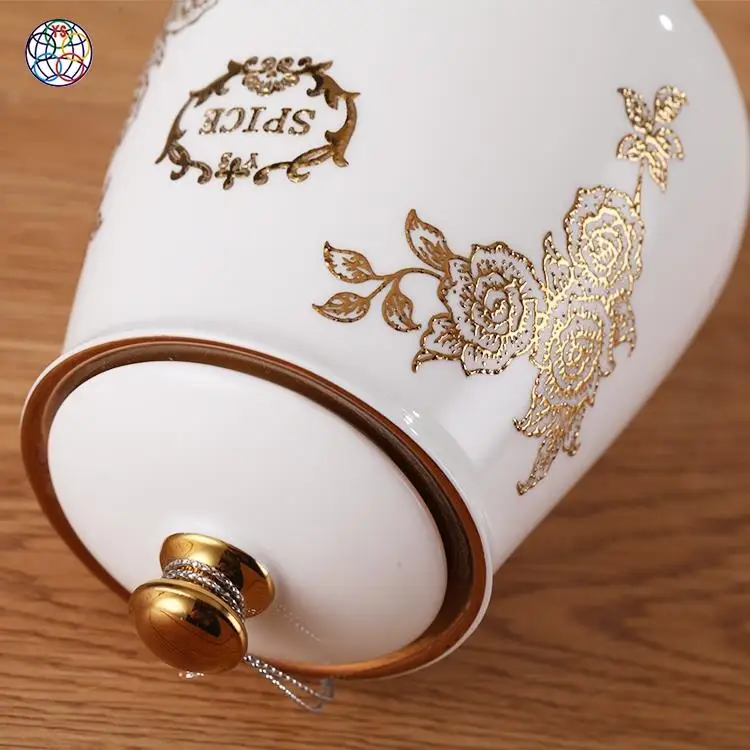 Exquisitely handmade health safety white gold color ceramic tea coffee sugar cookie jar to saving food