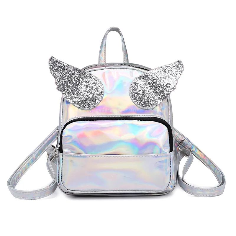 Hologram Laser PU Leather Beautiful Angel Wings Shoulder Bags  backpack