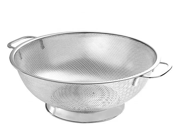 Stainless Steel Punching Hole Mesh Colander With Plastic Handle,Vegetable Colander