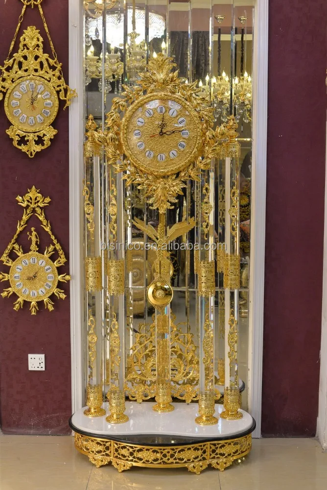 Elegant Green Onyx Tube 24K Gold Copper Clock, Grandfather Antique Art Clock, Vintage Chiming Clock