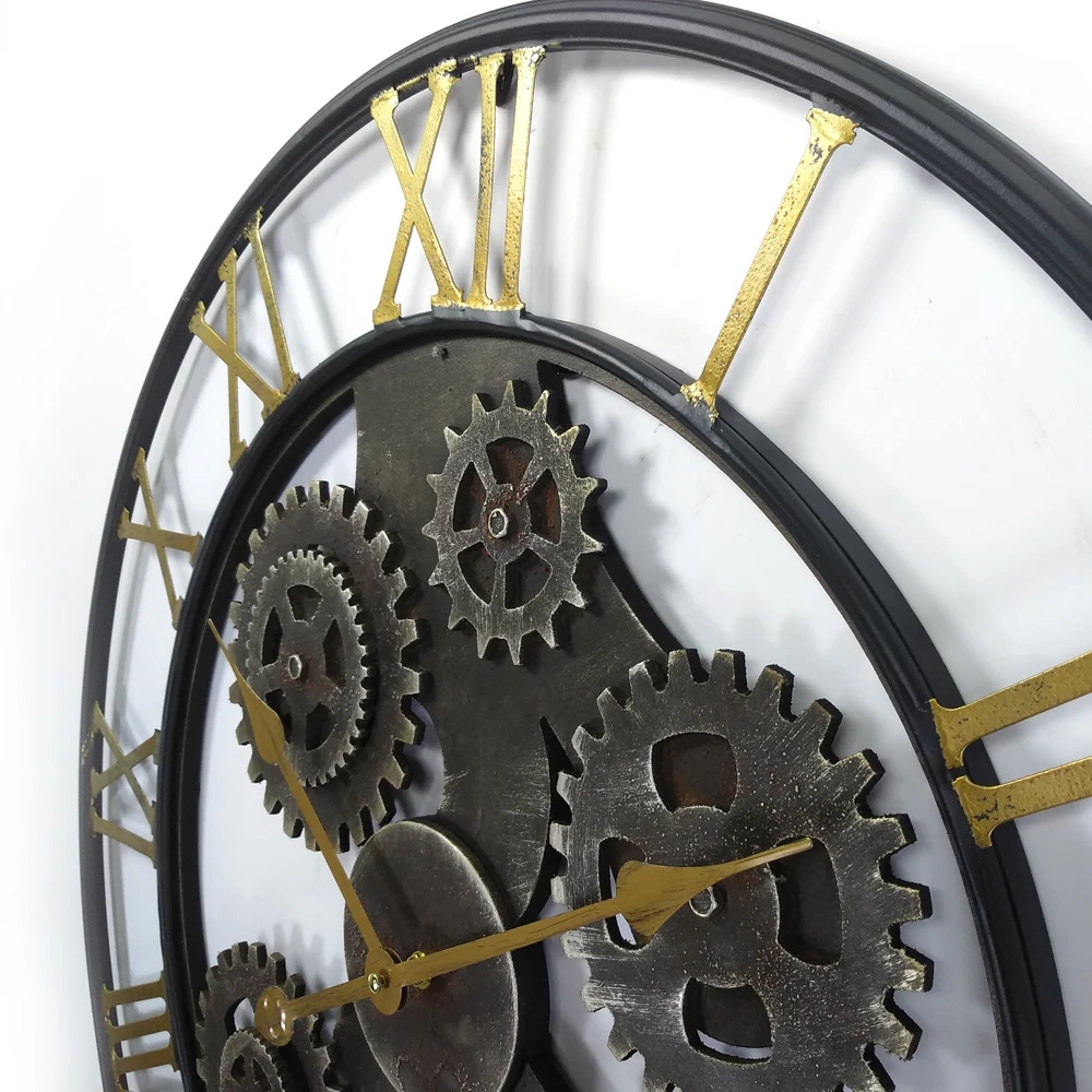 27 inch 69cm round bronze  industrial style MDF gear home decorative quartz wall mounted clock for living room
