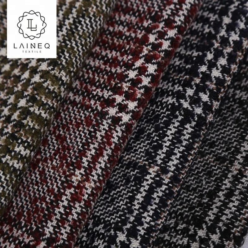 famous brand glen plaid houndstooth organic wool tweed blend plaid fabric