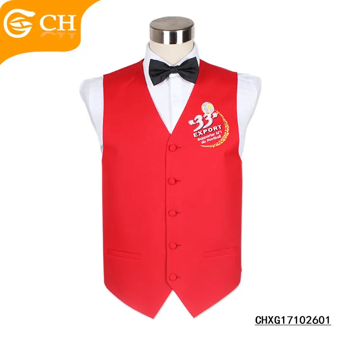 OEM ODM Mens Coloured Logo Waistcoats Volunteer Vest Cotton Custom Football Logo Design Vest Club Waiter Hotel Waistcoats