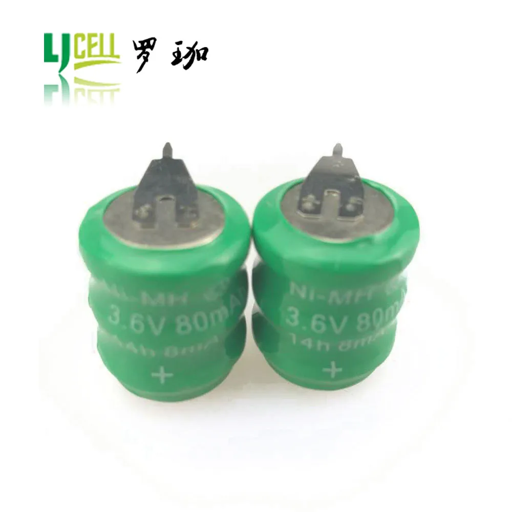 Environmental Friendly 3.6V 80Mah NI-MH Rechargeable Coin Cell 80H Nimh Battery