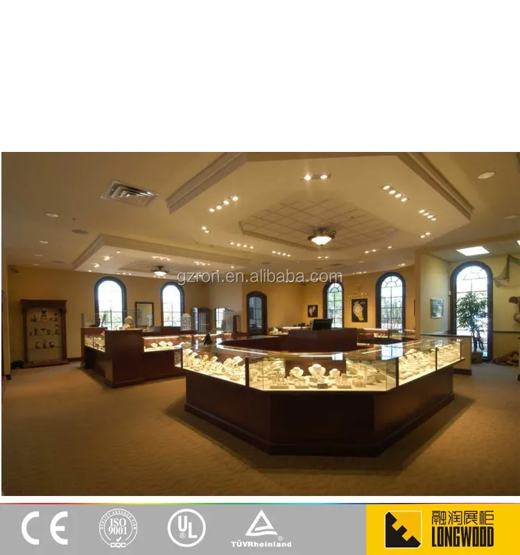Elegant design jewelry store display furniture island jewelry display showcase cabinet with ultra tempered glass