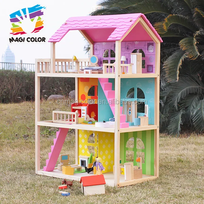 Wholesale cheap high quality girls wooden dollhouse toy bring fun W06A170