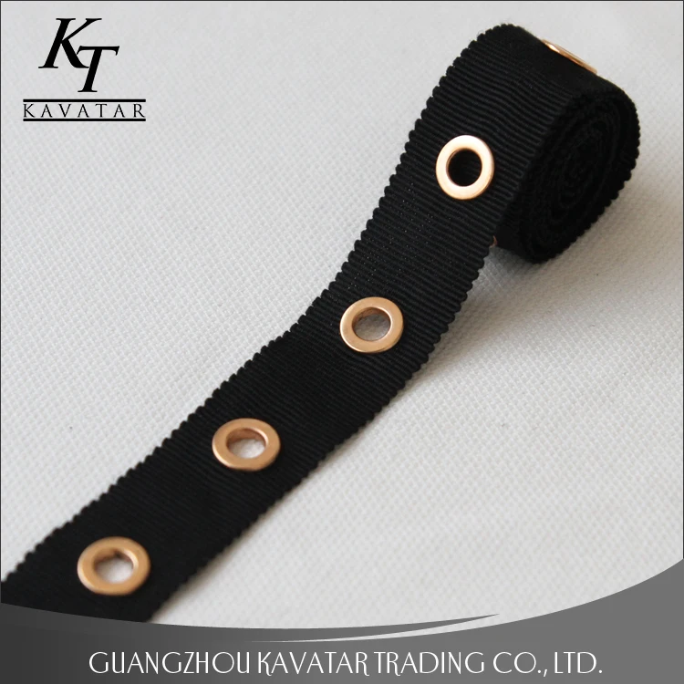 Wholesale gold eyelet stud grosgrain ribbon trim for garment and bags use Eyelet belt