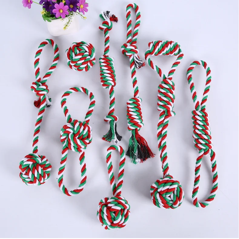 
Christmas series toys dog toys ball set knitting molars cotton rope double knot toys one set 