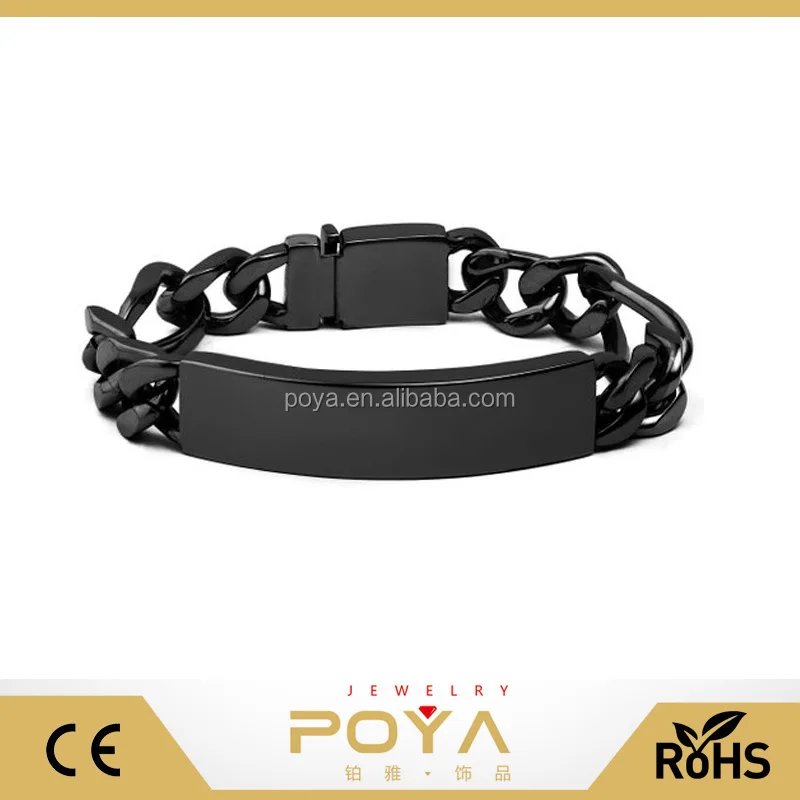 
 Лидер продаж, мужской гравированный тяжелый браслет на цепочке Фигаро с черным покрытием из нержавеющей стали  