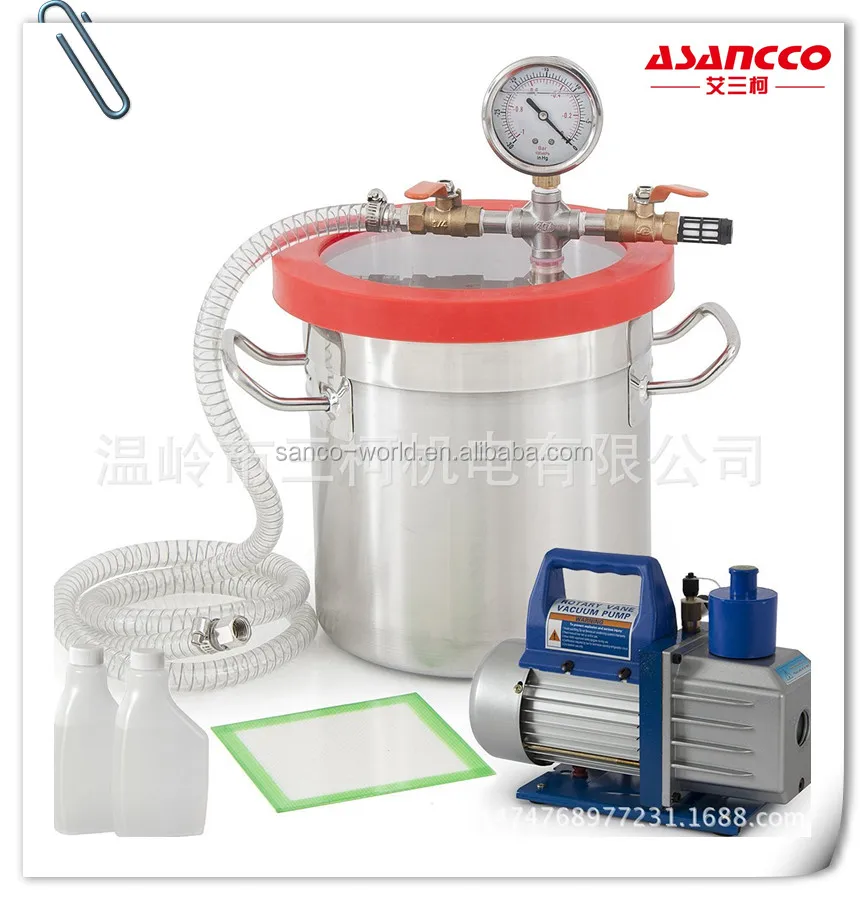 2 Gallon Vacuum Chamber + 3CFM 1/4HP Single Stage Pump to Degassing Silicone Kit