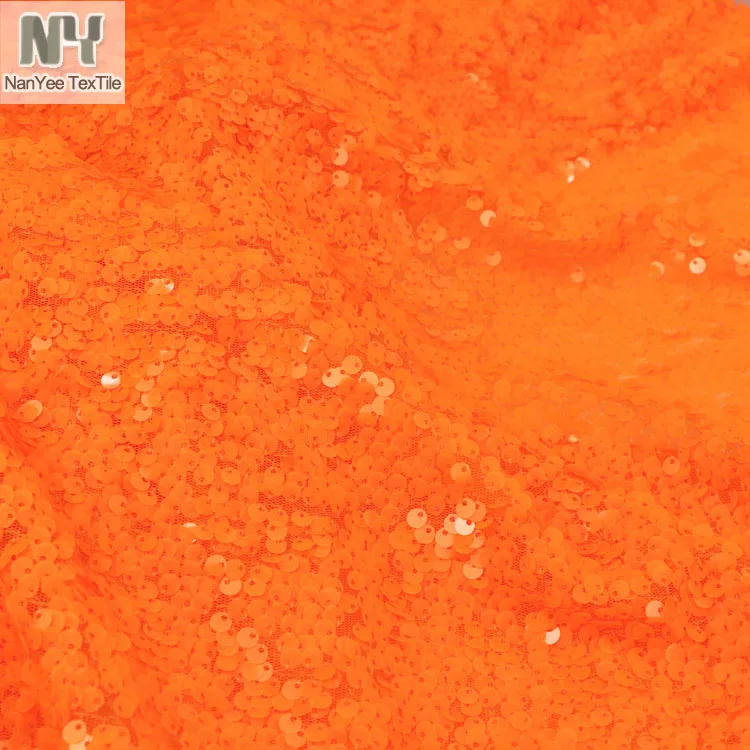 Nanyee Textile 6mm Mesh Fluorescent Red Orange Sequin Fabric