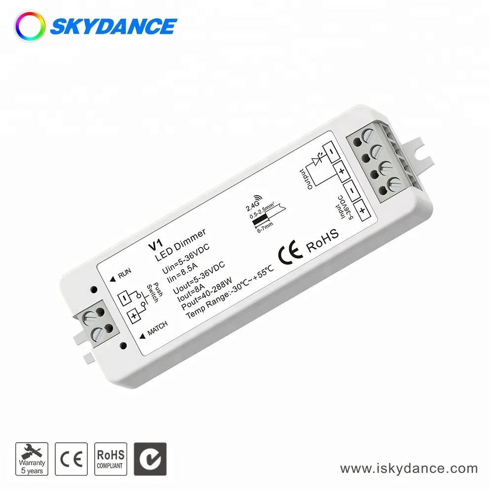 Skydance V1 LED dimmers  1 channel  5v 12v 24v 36 VDC input 8A RF wireless LED controller 288W