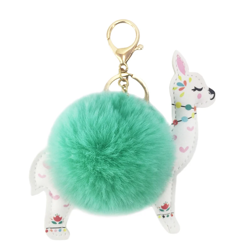 Wholesale Hot Sale Cartoon Pompom Alpaca Keychain for Bag Fur Ball Faux Fox Fur Ball Fluffy Pendant Keychain for Phone Custom