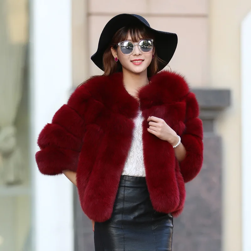 YQ12 New Fashion Winter Woman short Fur Coat & Black Fox Fur Jacket
