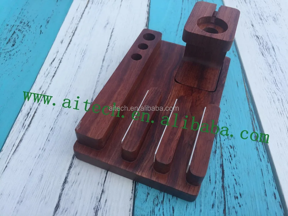 
Bamboo desktop storage tray for ipad cell phone watch, wooden stationery holder 