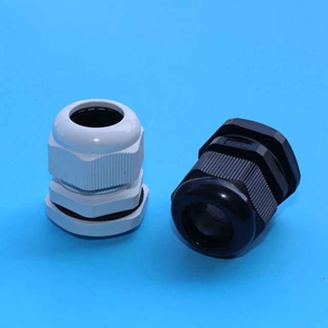 Black Plastic/Nylon Cable Gland With Flanged Locknut IP68 For Electrical Junction Box
