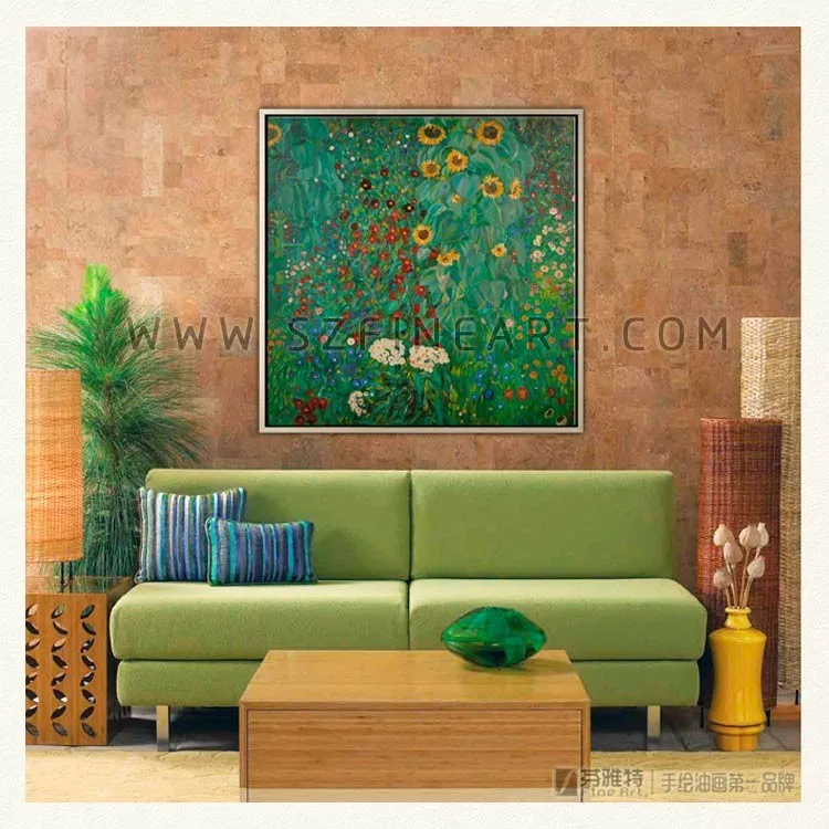 Bauerngarten mit Sonnenblumen, 100% Handmade Morden Oil Painting Canvas Reproduction of Gustav Klimt