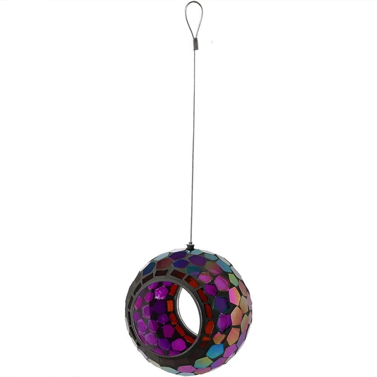 Hot Selling Round Glass Mosaic Hanging Outdoor Bird Feeder Shining Purple Design