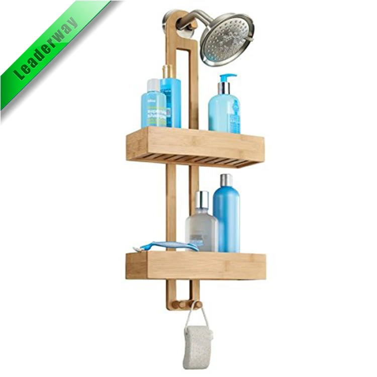 Bathroom Multi-function Shower Ball Shampoo Conditioner Soap Natural Wood Storage Rack