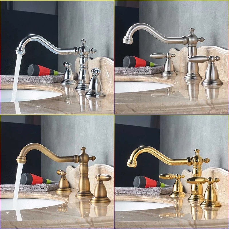 
Brand New Oil Rubbed Bronze Basin Faucet Deck Mounted Widespread Brass Dual Handle 3 Holes Bathroom Hot Cold Water Mixer Tap 