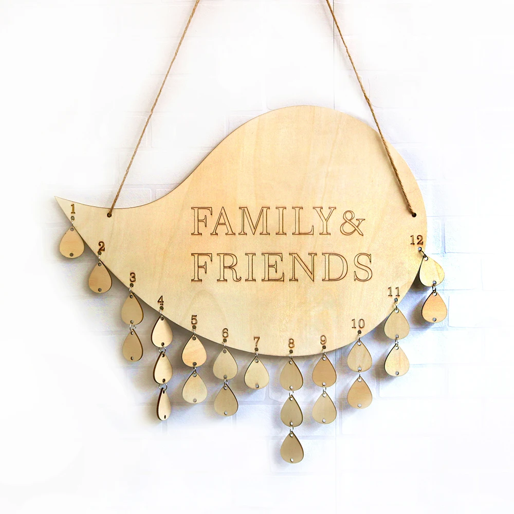 
DIY wood hanging Family Friends calendar Board Reminder Plaque Round Discs wall home decoration craft 