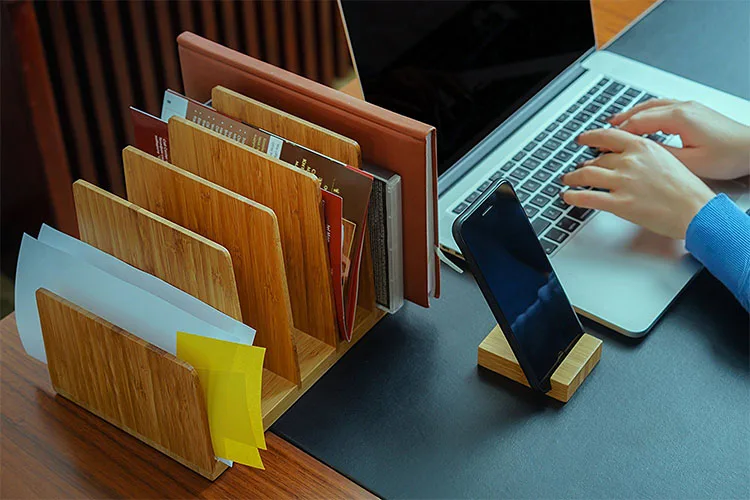 Bamboo Desk File Tray Office Organizer Desktop Document Folder Organizer