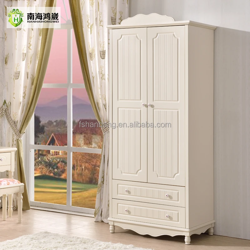 Hot sale Flat Pack Modern Style White Painted Wood MDF 2 Door Wardrobe Armoire