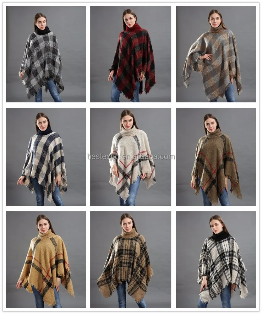 
wholesale stock fashion mexican poncho women winter sweaters turtleneck knit poncho 