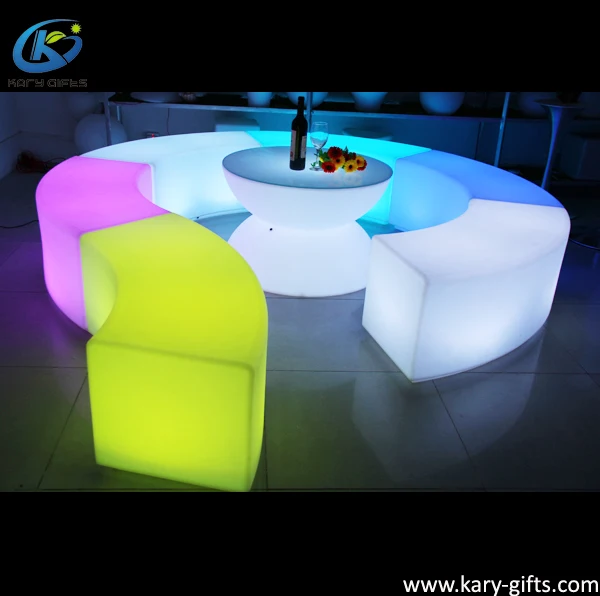rechargeable battery operated led curve bench hookah lounge furniture