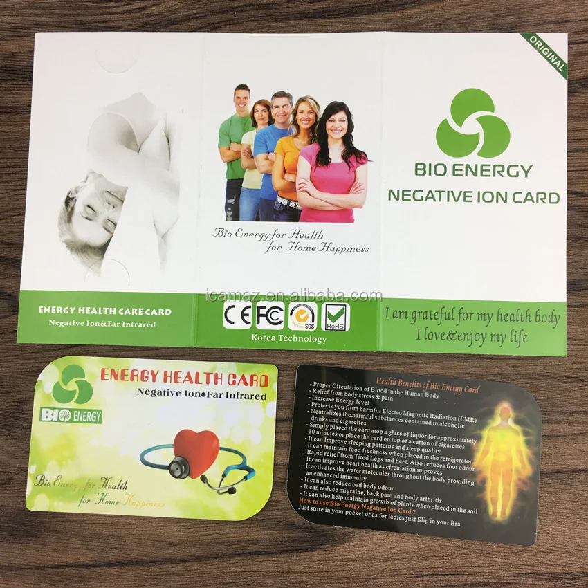 quantum energy card for health care bio energy card 3500ion negative ion power chip 85*54mm with manual and bag customized logo
