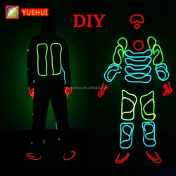 Hot Sales Fashion EL Suits LED Clothes Luminous Costumes Glowing Gloves Shoes Light Clothing Men EL Wire Dancer Clothes