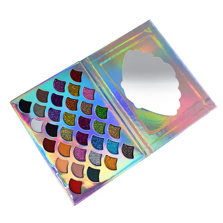 Private label cosmetics natural eyeshadow holographic color shell-shaped glitter eyeshadow palette