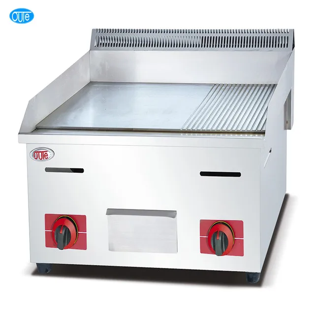 Counter Top Stainless Steel Flat Gas Griddle Commercial Pancake Steak LPG Griddle Grill Half Flat Half Grooved  Hot Plate
