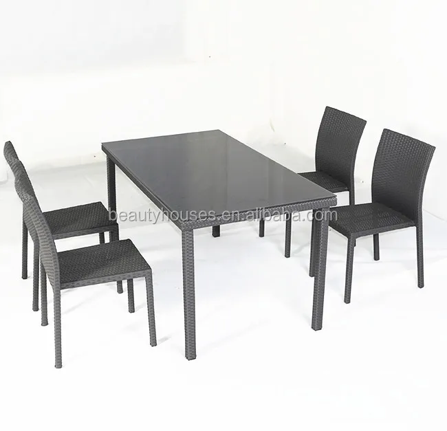 7 pcs. Outdoor Brown Wicker Patio Dining Table