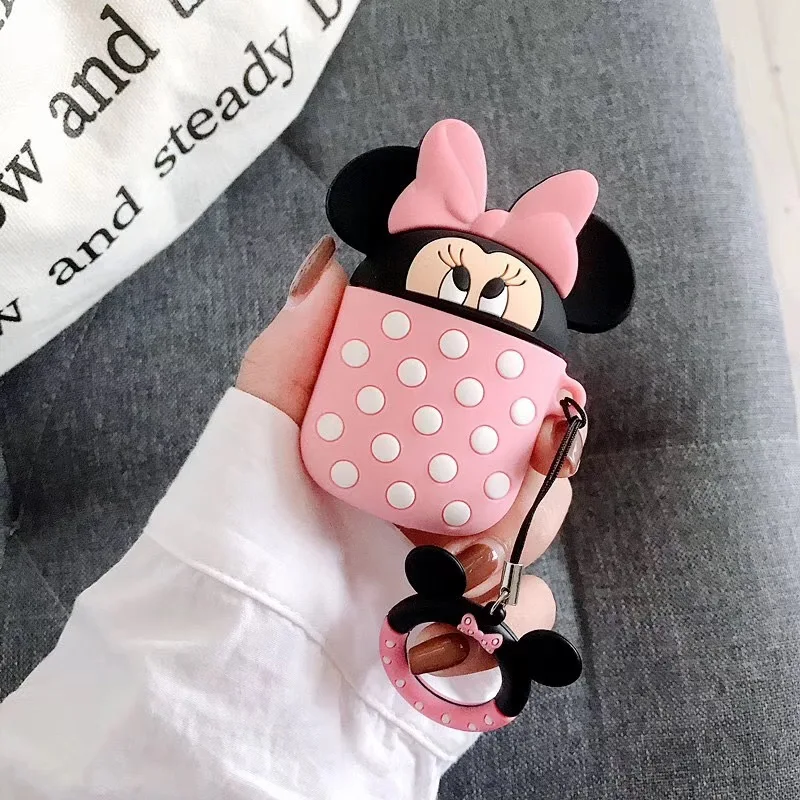 
Free Shipping Earphone Bags Case for Airpods Silicone Cover Bag Anti-lost Cute Cartoon Mickey Minnie 