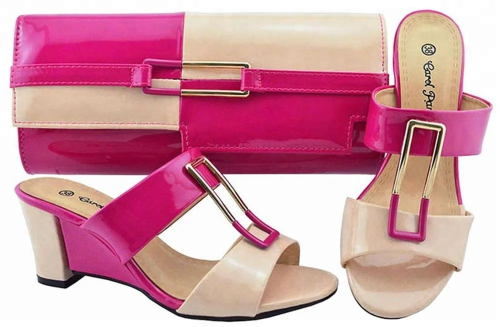 AB8537 Wholesale African women hand bags and bag set to match ,quality african shoes bag set peach color for wedding